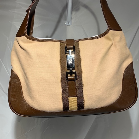 Gucci Vintage Blush Canvas & Brown Leather Jackie Leather & Canvas Shoulder Bag - Picture 1 of 15